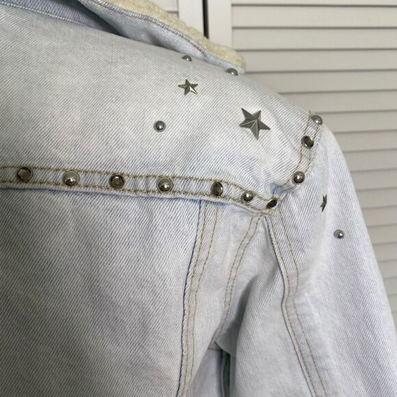 Levis Strauss White Star Studded Cotton Faux Fur Lined Denim Jacket Wome… - Picture 12 of 15